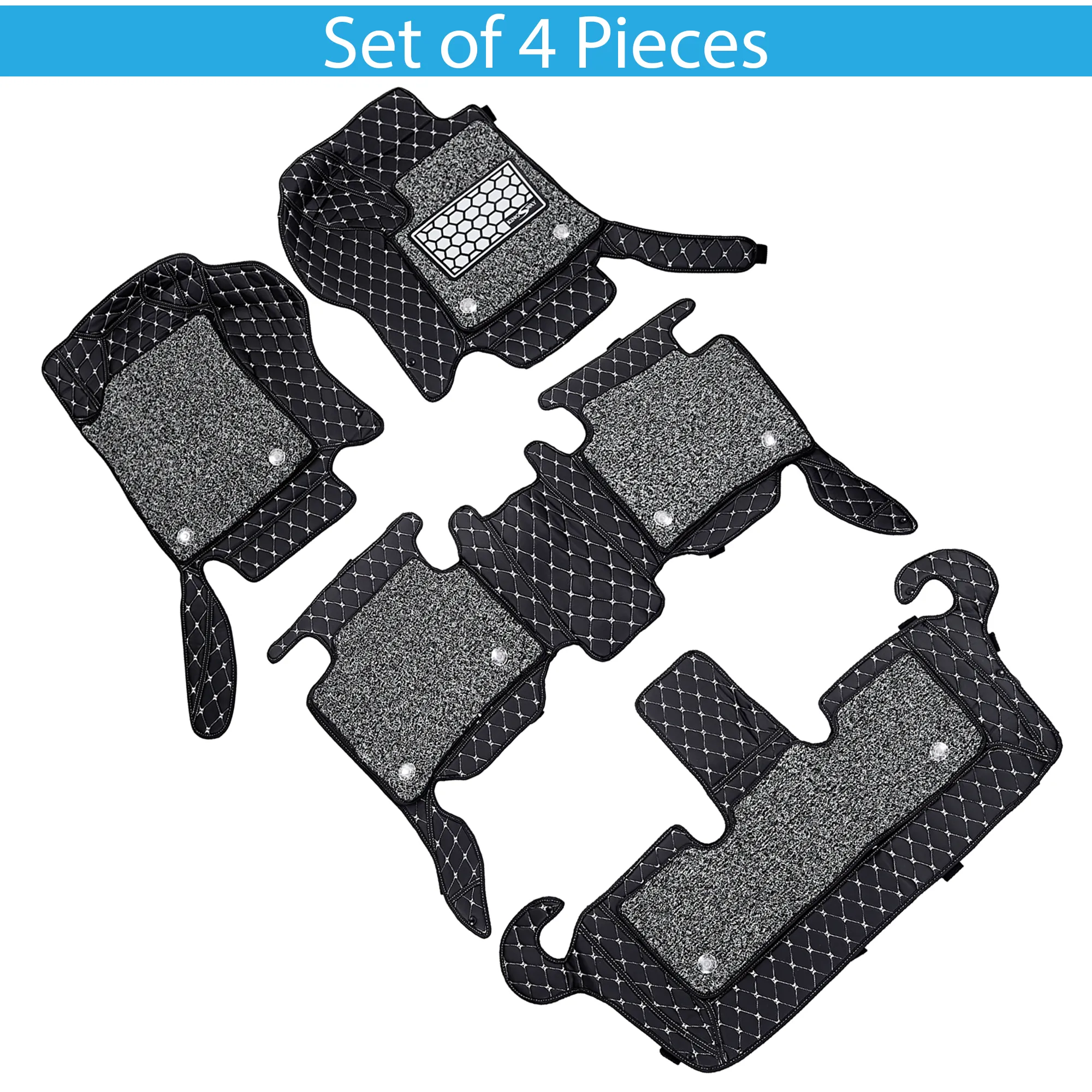 KINGSWAY® eMAX7 7D Car Mat for (Year 2024 Onwards), Compatible with BYD eMAX7 6 Seater Car Floor Mats, Complete Set of 4 Pieces, Top-Notch PU Leatherette 7D Foot Mats, Washable, Black