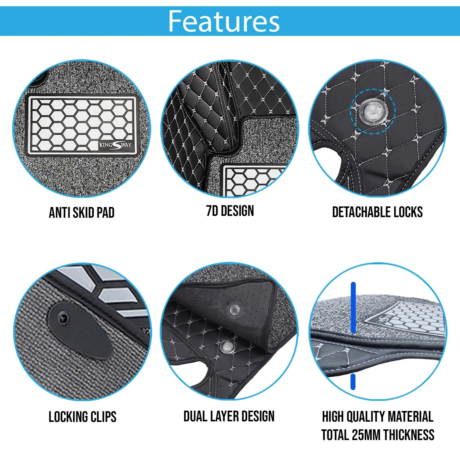 KINGSWAY® Seal 7D Car Mat for (Year 2024 Onwards), Compatible with BYD Seal Car Floor Mats, Complete Set of 3 Pieces, Top-Notch PU Leatherette 7D Foot Mats, Washable, Black